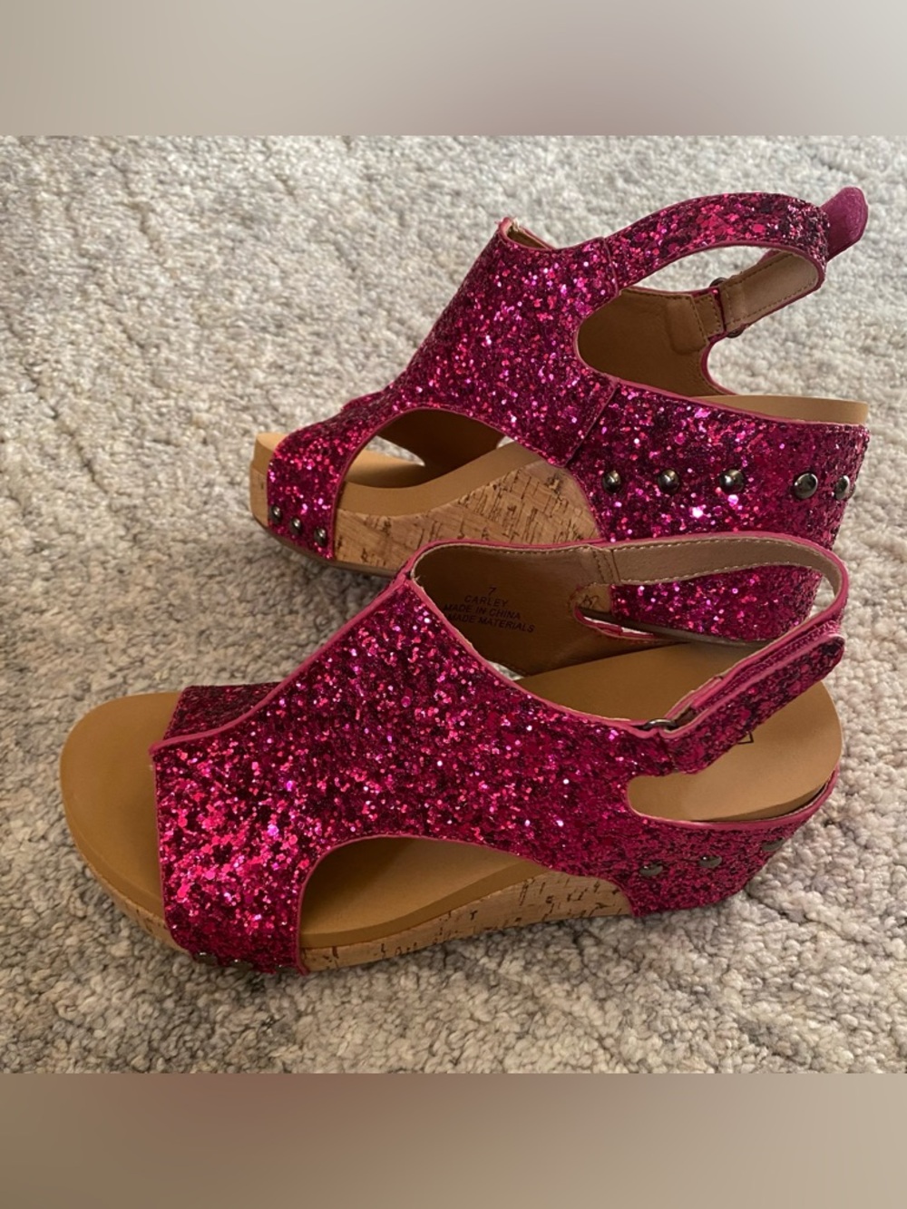 Boutique by Corky’s Carley Fushia Studded Wedges Size 7